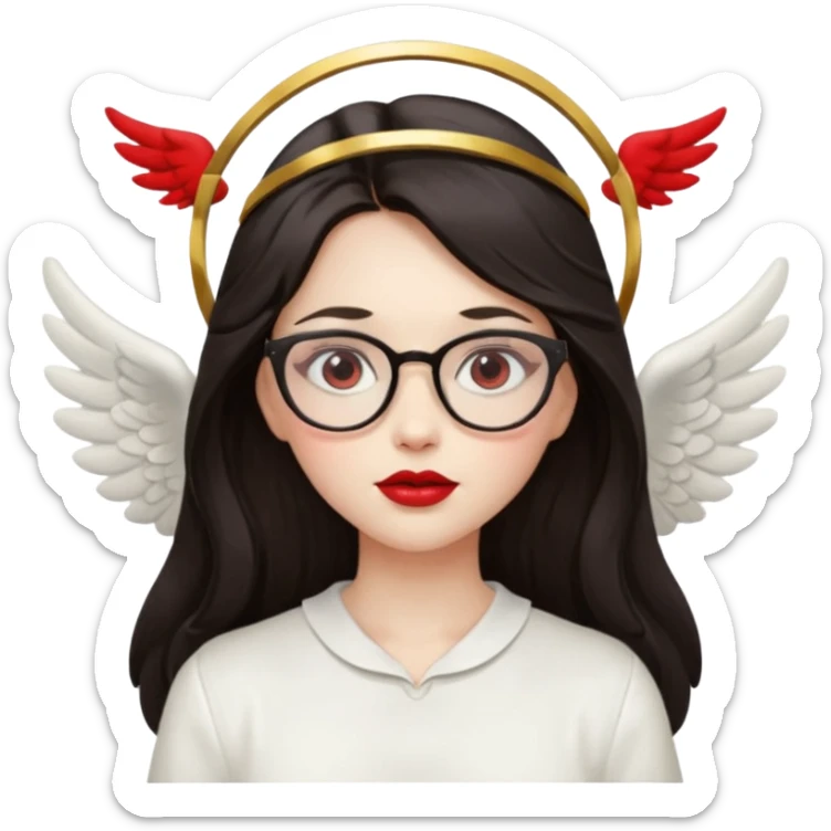 Angel girl with eyeglasses and long dark hair with red lipstick  sticker