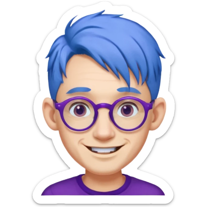 blue haired man with big ears and purple earrings and spectaclesi happy sticker