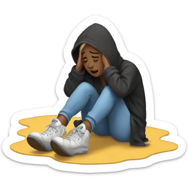 Girl wearing a hoodie laying on the floor crying sticker