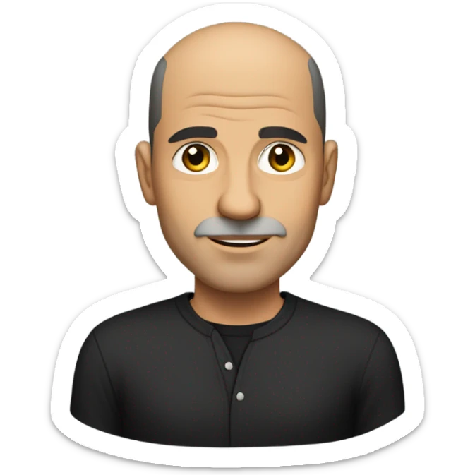 A middle-aged italian man with olive-toned skin with buzz cut hair and no facial hair. He is wearing a sleek black smart shirt, casually unbuttoned at the top. sticker