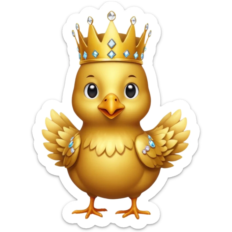 chicken King – proud golden chicken wearing a tall jeweled crown, sitting sticker