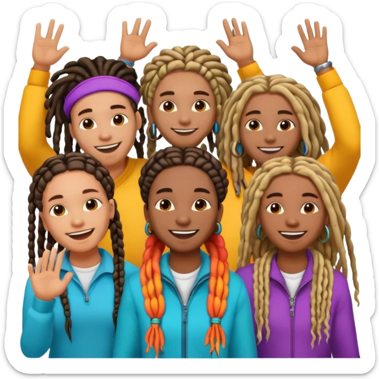 Crowd of fans consisting of African American men with dreadlocks and African American women with braids all in crowd enjoying concert sticker