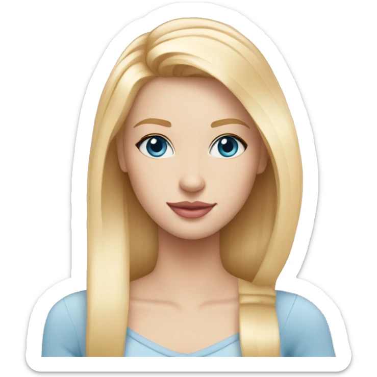 Pretty blonde girl with blue eyes light pink lips and very blonde straight hair sticker