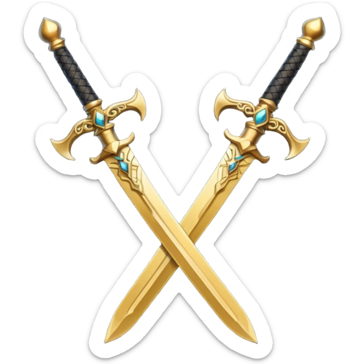 Two Golden royal swords with gold blades and gold handel sticker