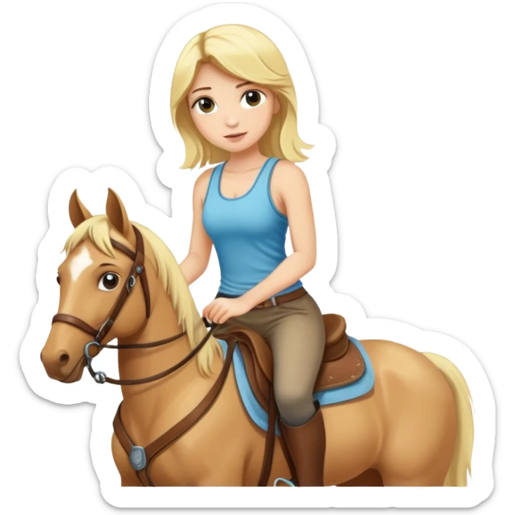Blonde girl in a tank top riding a horse sticker