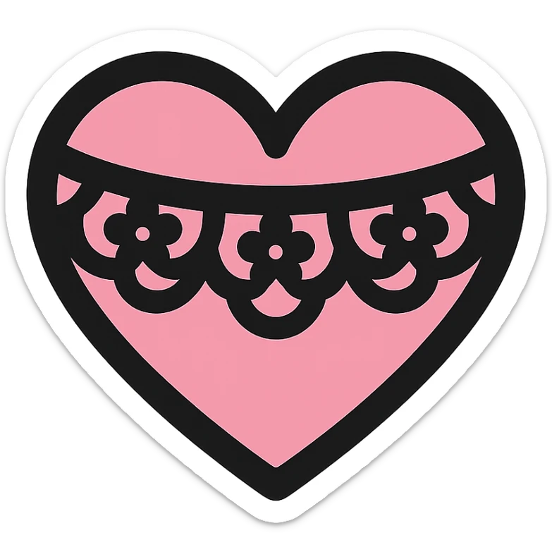 gothic heart with a black lace overlay, color icon filled style, pink and black sticker
