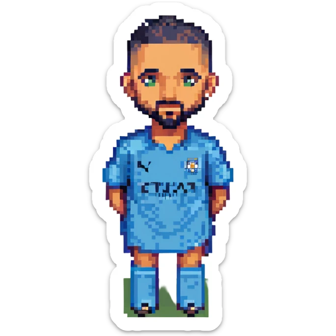 Riyad Mahrez, famous Algerian footballer, portrait, pixel art style sticker
