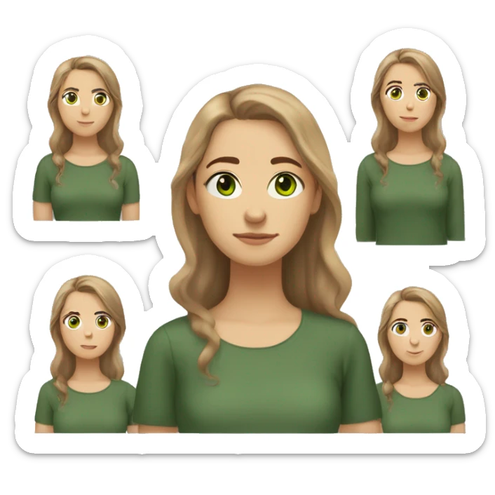 a Woman with Light Brown hair, long hair, Dark Green eyes, White, 17 Years Old, Squinted Downturned eyes, Hair Almost Covering One Eye, Side Parted Hair, Soft Eyes, Downturned Eyes, Equilian Nose, Roman Nose, Full Body, Freckles sticker