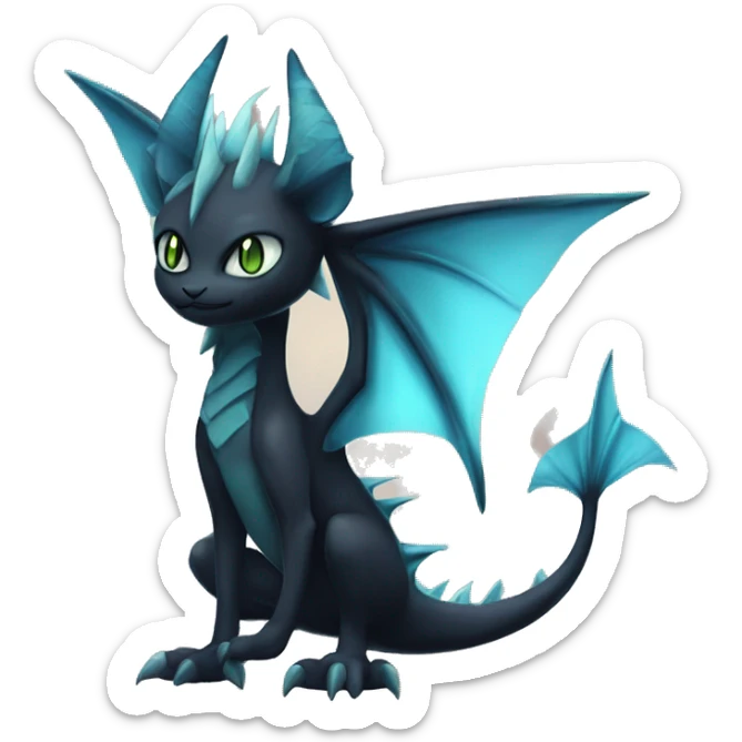 Black Edgy Ethereal Noivern-Vaporeon-Litten with fins as ears full body sticker