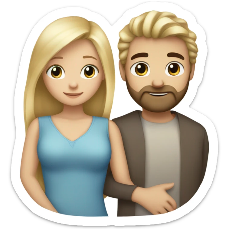 A girl with blond hair and brown eyes hugs a bearded blue-eyed man with blond hair sticker