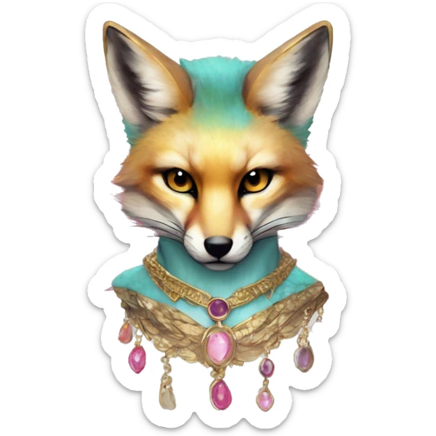 Beige cyan Pink magenta burgundy maroon cyan beige gray fox black stripes wearing gold jewellery gold piercings gold ear piercing gilded vintage watercolour tie dye black raven wings sticker