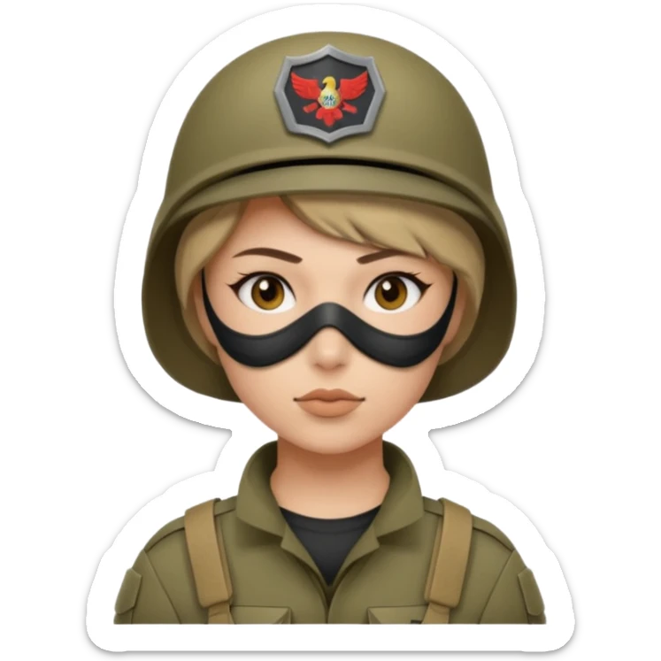 woman soldier with hair style wearing mask sticker