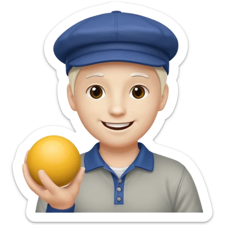 emoji joyeux avec une casquette qui joue avec une boule de pétanque sticker