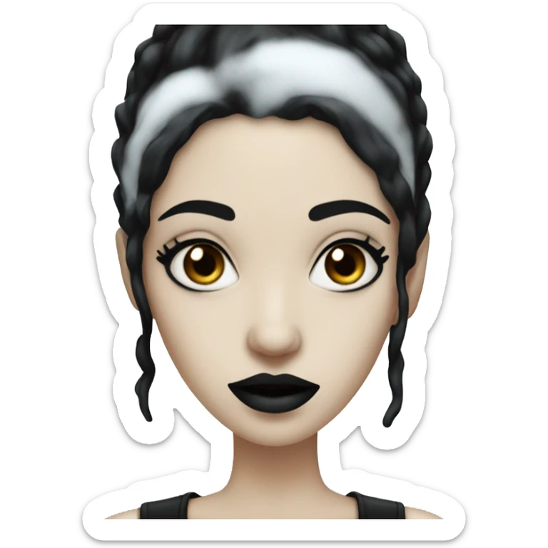 white goth women with black hair and white flour water on face sticker