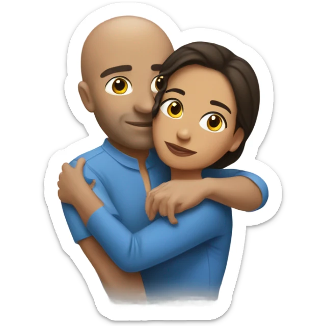 Comforting hug from brunette Puerto Rican to shorter bald male sticker