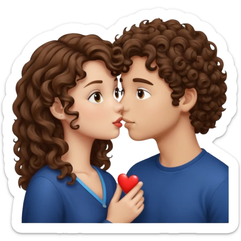A girl with curly hair and a boy with wavy hair kiss sticker