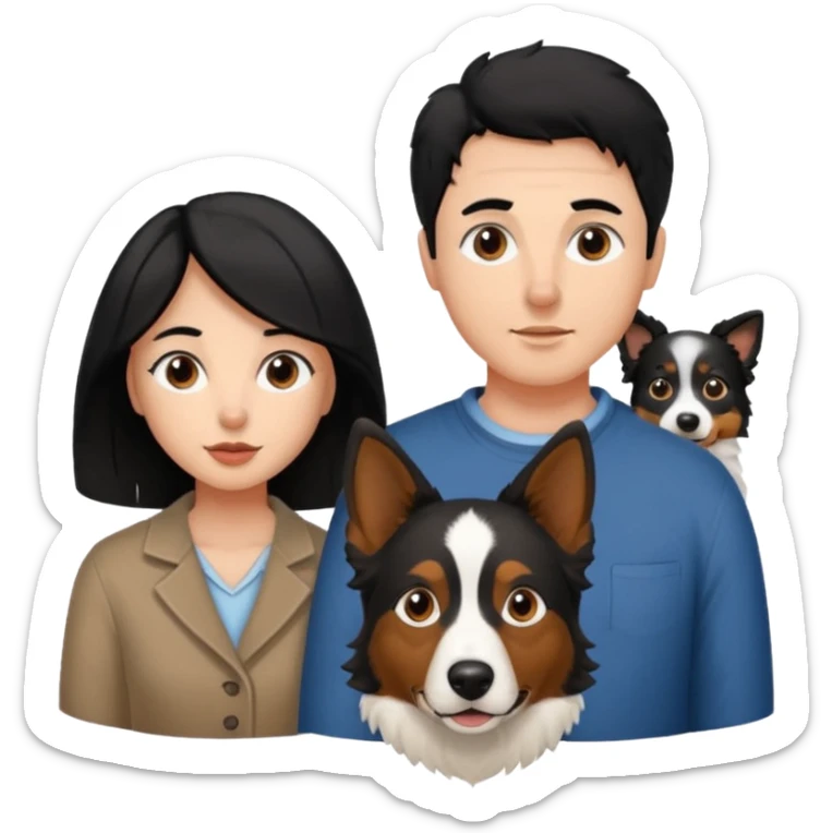 man and woman and Black colour hair Border collie with Brown eyes and a stout on the nose sticker