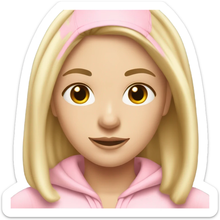 A blonde white girl in a light pink tracksuit with a fitness mat sticker