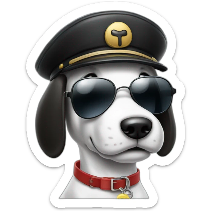 snoopy blanco totalmente con lentes negros y gorra de piloto aviador sticker