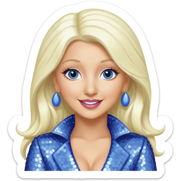 Christina Aguilera with long platinum blonde hair, periwinkle sequin outfit  sticker