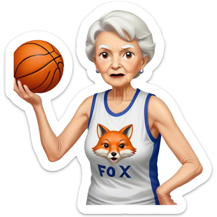 White Fox News Grandma dunking basketball angrily  sticker