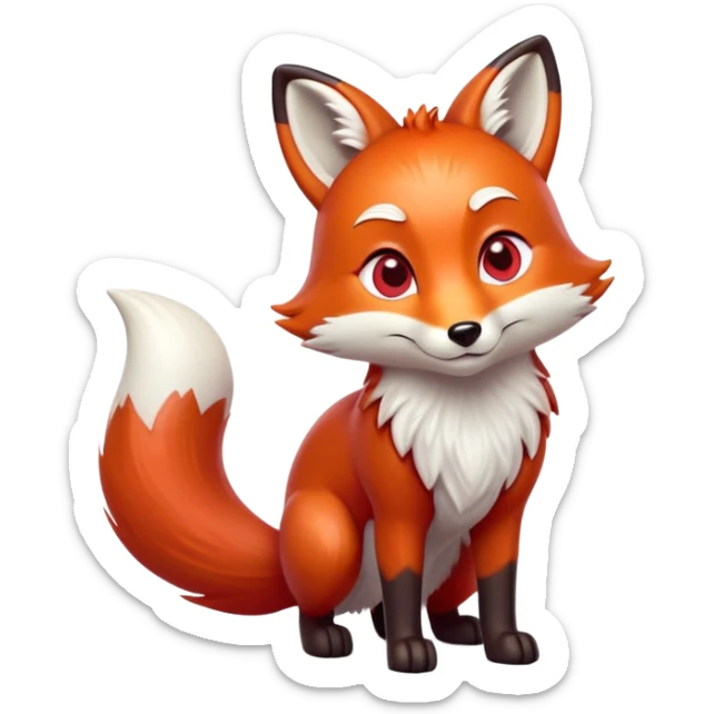 cinematic-noble [fox]-realistic-full-body-standing on all fours-emoji,-tail-tucked-close,-head-tilted-dramatically,-fox-[red]-fur,-simplified-yet-realistic-focused-features,-highly-detailed,-glowing-with-an-almost-sarcastic-glow  expressive eyes sticker