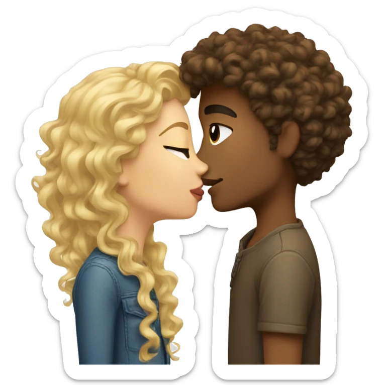 Blonde curly hair girl kissing tall brown hair guy sticker
