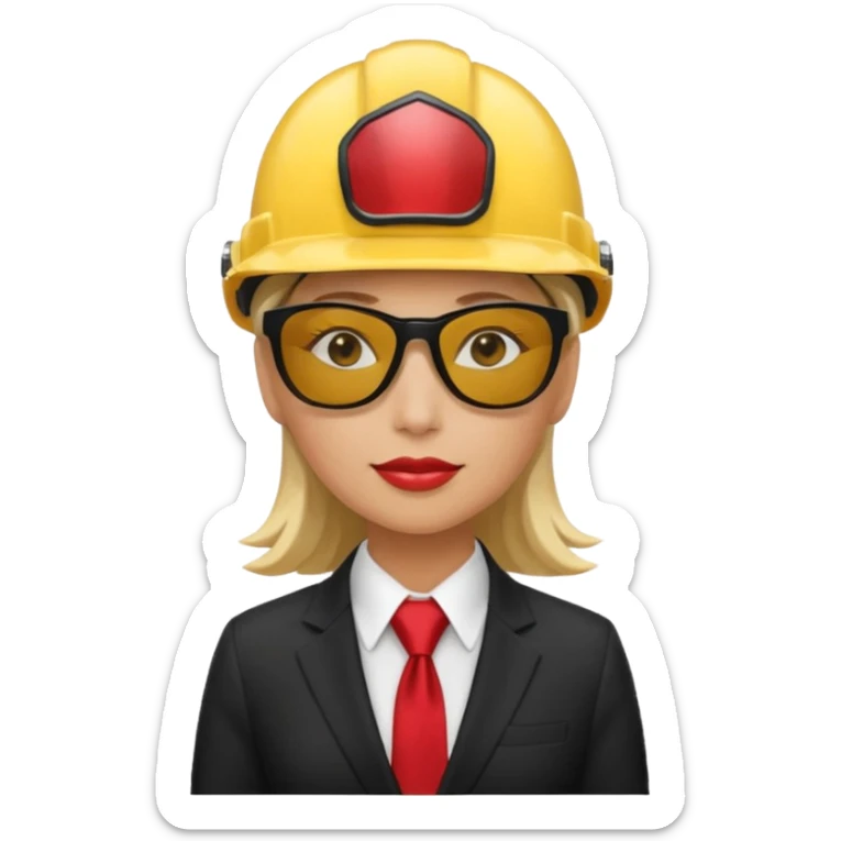 black suit red tie with yellow helmet woman and sunglasses sticker