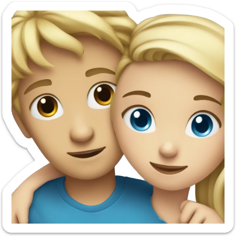 blonde girl with blue eyes and a boy with brown hair hugging  sticker