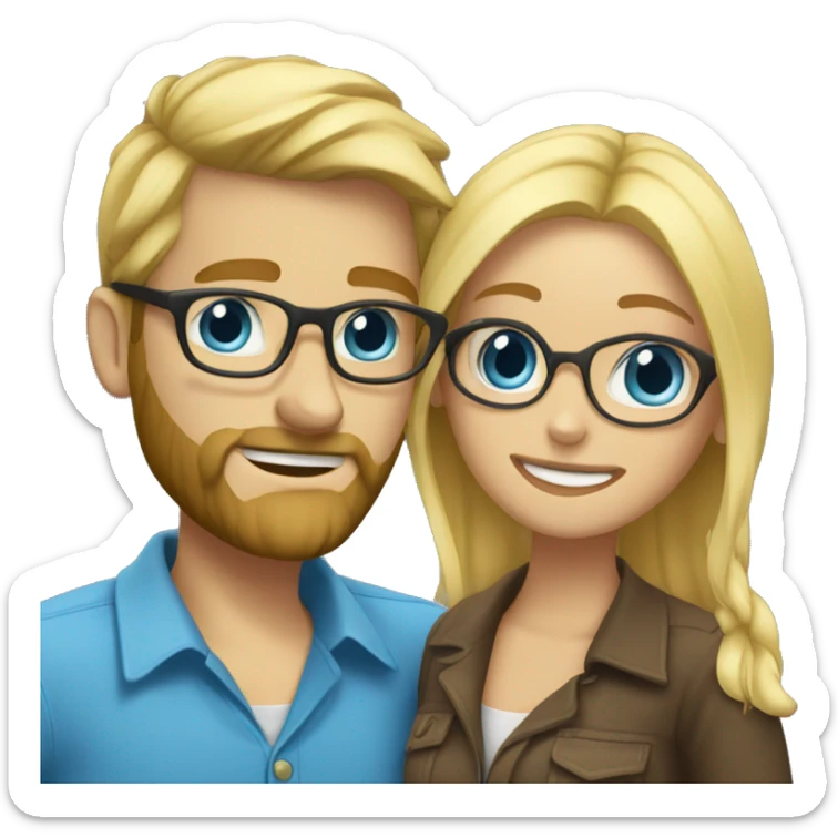 Blonde girl with blue eyes being hugged by blonde guy with beard and glasses sticker