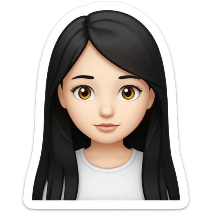 make a girl emoji with straight long black hair and blonde highlights and brown eyes with pretty eyelashes wearing a white top sticker
