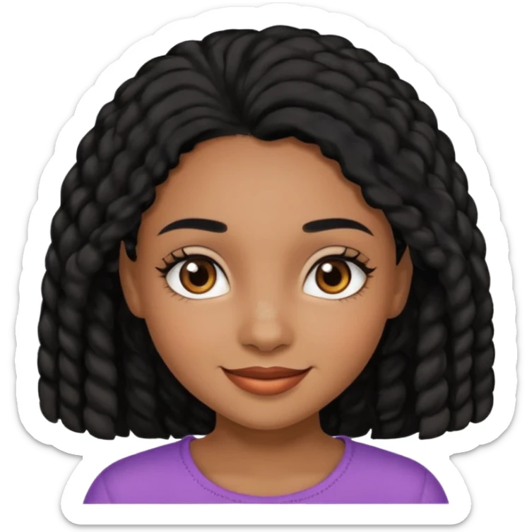 a girl that has black 4c hair textures and brownskin, It has brown eyes, a nose, lips, and it’s smiling. sticker