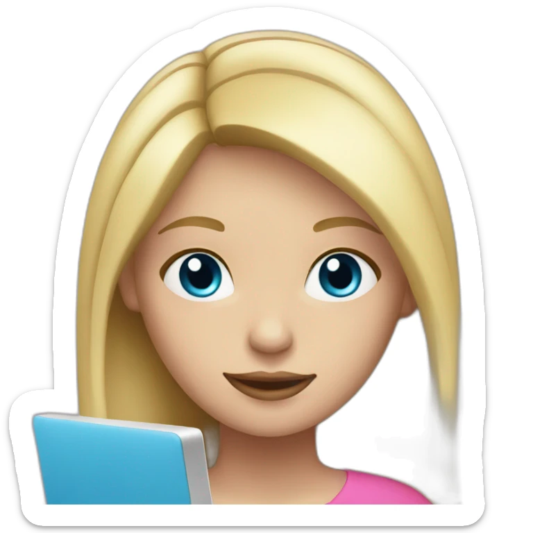 Blonde laptop girl blue eyes with pink laptop sticker
