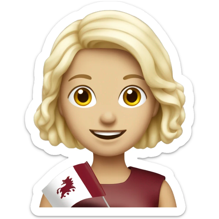 Happy blonde woman with a flag of Latvia in hands sticker