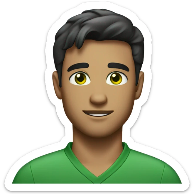 Man 21 years old, with trimmed beard, green eyes, short dark hair, dressed in a polo shirt sticker