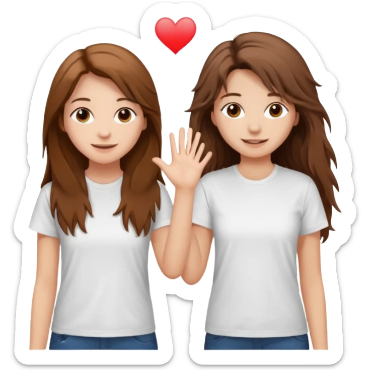 clean girl say hi to each other, she have a long brown hair a little messy and wearing white t-shirt sticker