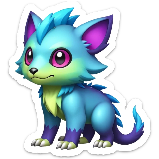 Cute cool edgy colorful fantasy animal hybrid Fakemon full body sticker