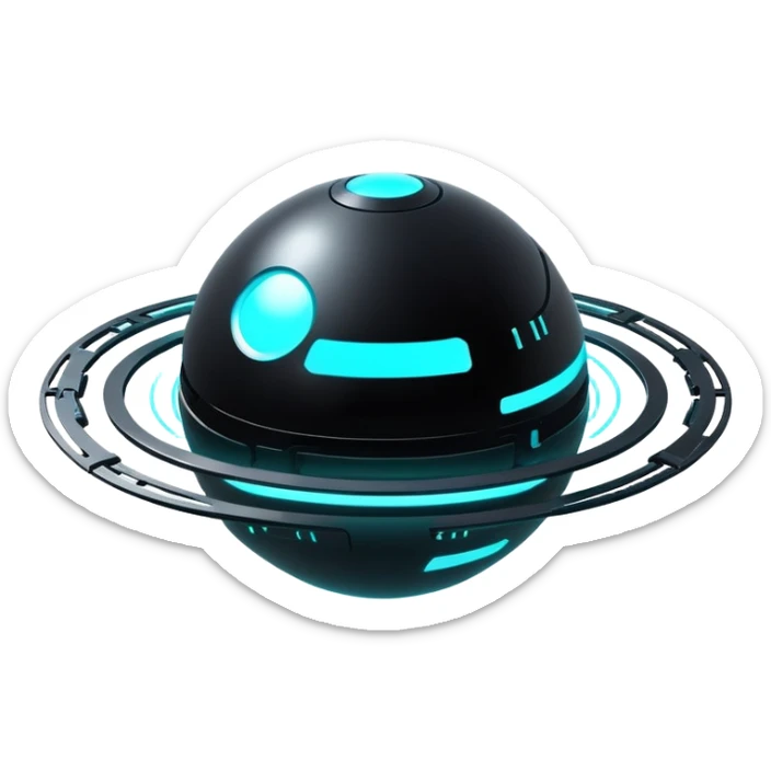 Black modern futuristic cyberpunk planet with cyan glowing accents sticker