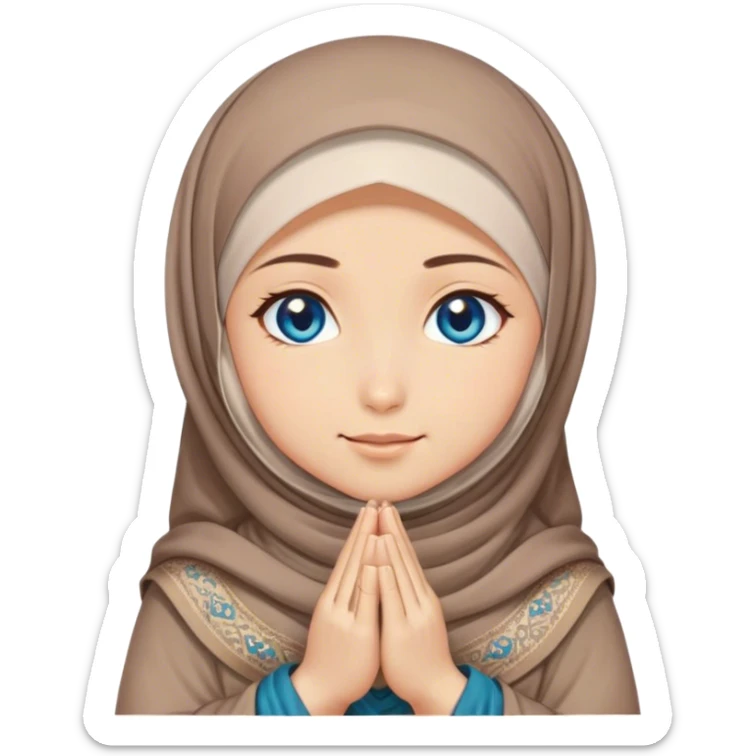 Turkish beautiful finish Konya girl blue eyes with hijab and brown stone dress praying sticker