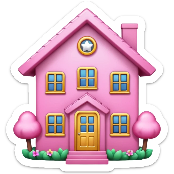 Pretty pink cartoon house a little more realistic like an emoji style sparkly  sticker