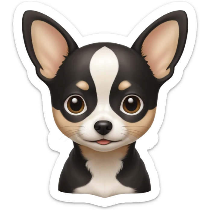 A black and white chihuahua emoji please with a thin white line on the center of head sticker