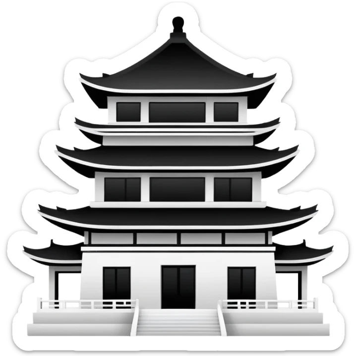 Ultra minimalist Chinese building icon, single-color silhouette, very simple outline sticker