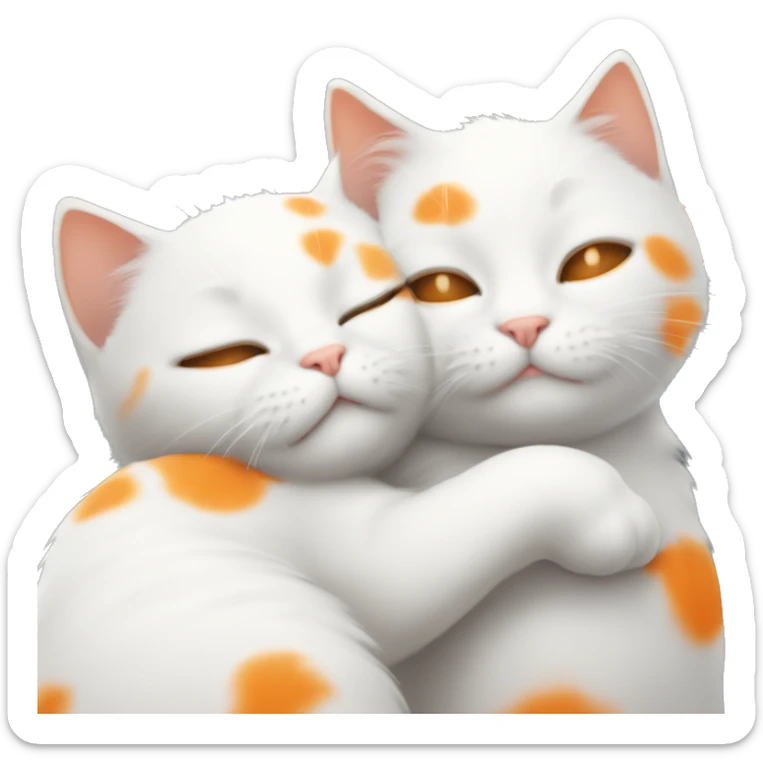 Two white little cats one with a bit of orange spots and the other white orange and black sleeping together sticker