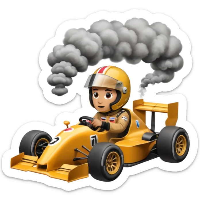 drifting car with tires smoke and a driver with a f1 helmet into the cr sticker