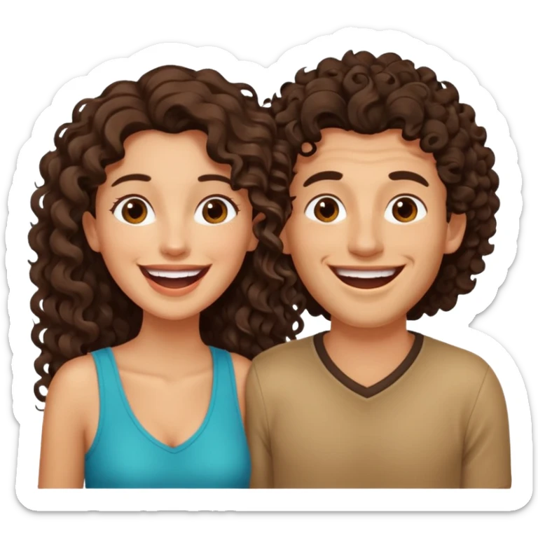 two people. one woman with long curly dark brown hair. one man with brown hair that goes up. they are laughing sticker