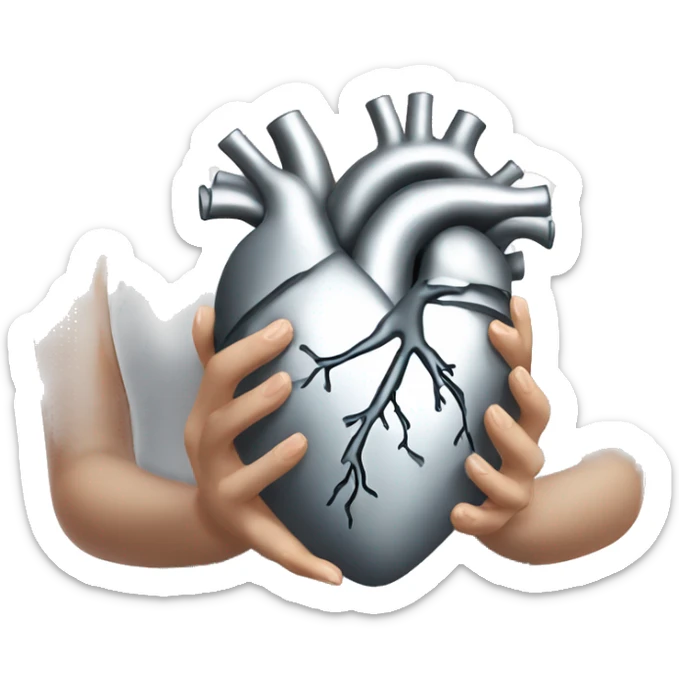 Silver human heart in the hands of a woman dressed in white dress and with blond hair  sticker