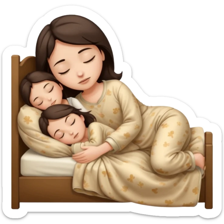 Girl with a dark brown hair sleeping with a beige pijama sticker