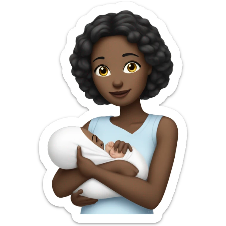 mom holding newborn baby girl with blue eyes white skin black hair and white skin newborn sticker