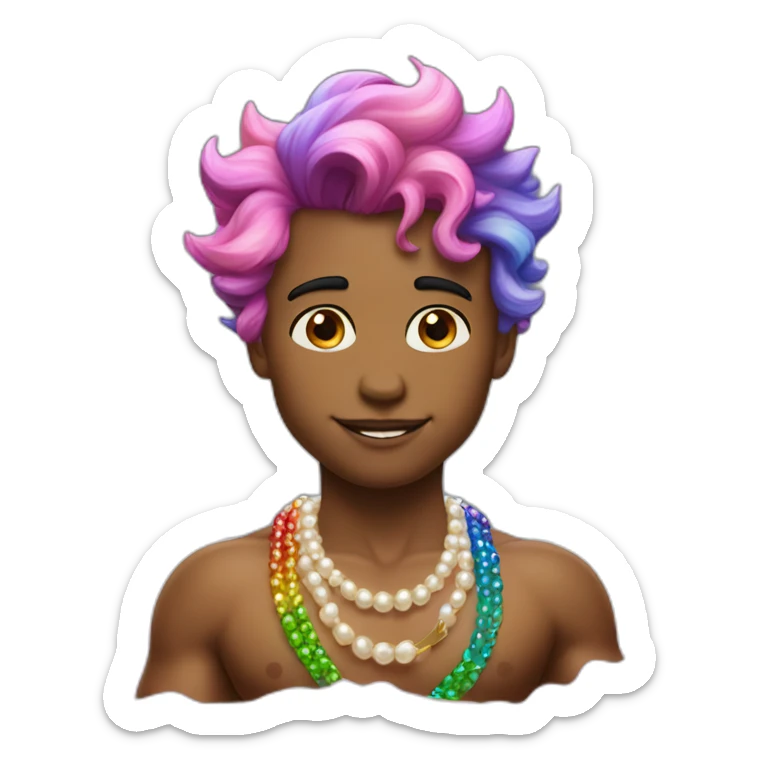 posh-muscle-boy-with-pearl-necklace-and-rainbow-unicorn-hair-in-golden-bathtub sticker