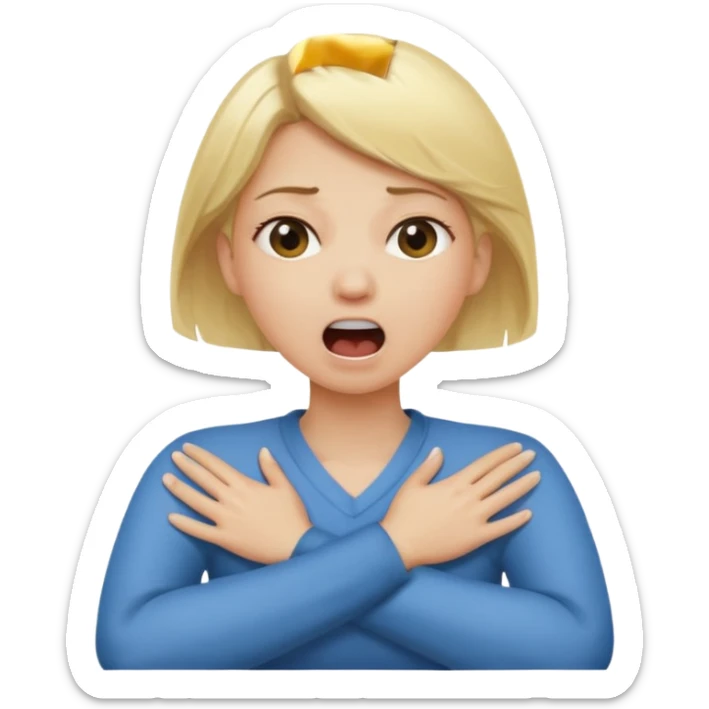 girl with blonde hair crossed arms holding neck screaming sticker